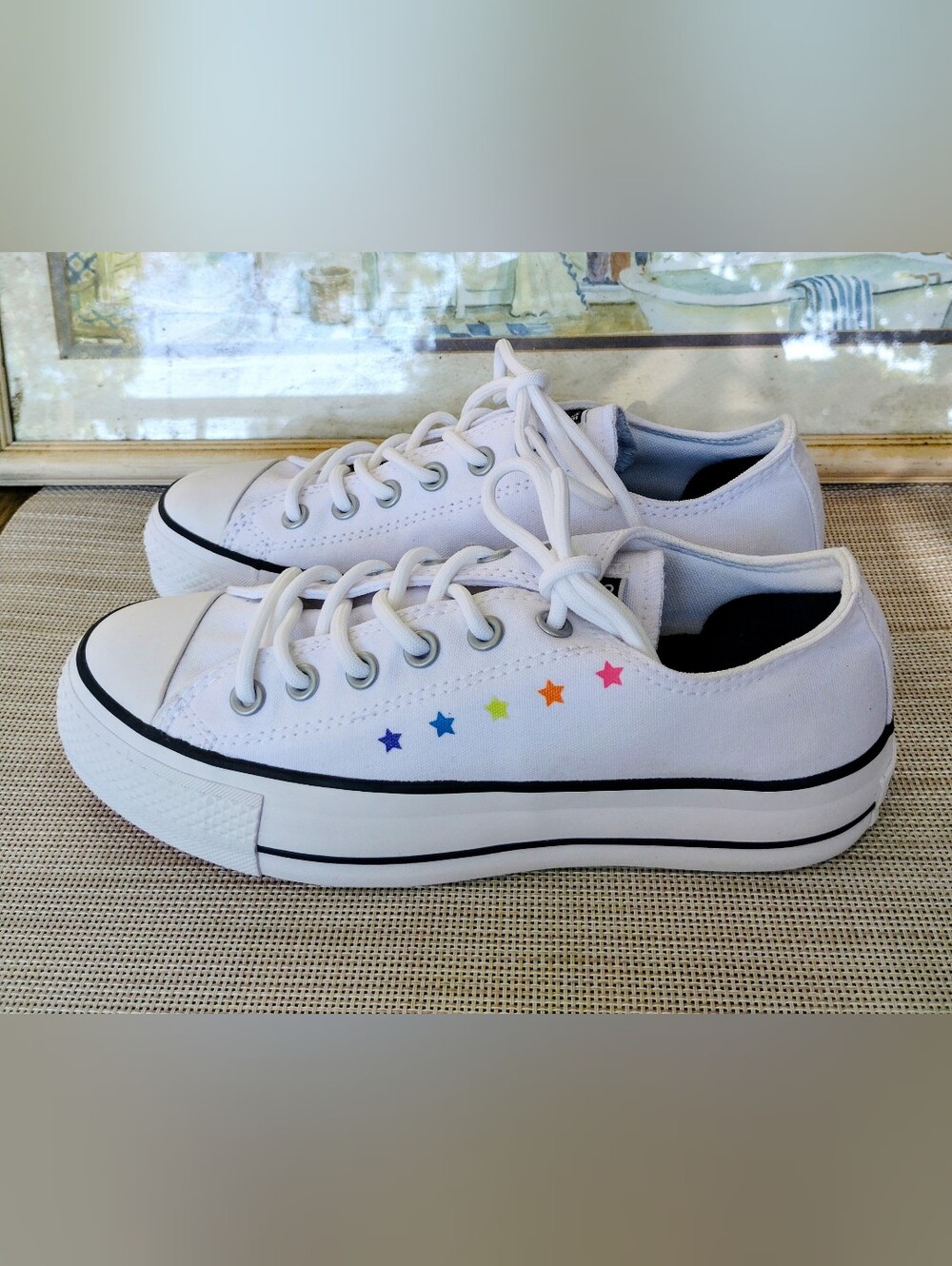 Women's "Converse By You""Chuck Taylor's" White Canvas Platform Sneaker. Size 8.